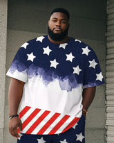 Men's Plus Size Independence Day Star Stripe Print Round Neck Short Sleeve T-Shirt Shorts Suit